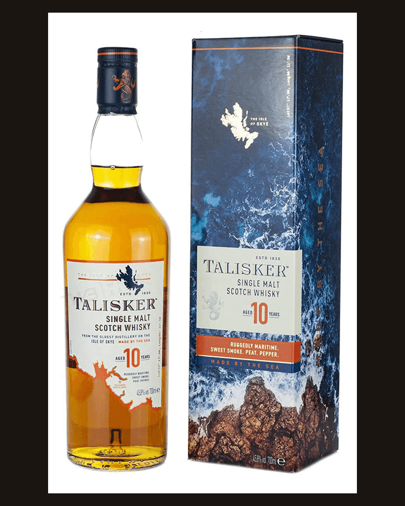 Talisker 10 años — botella y estuche