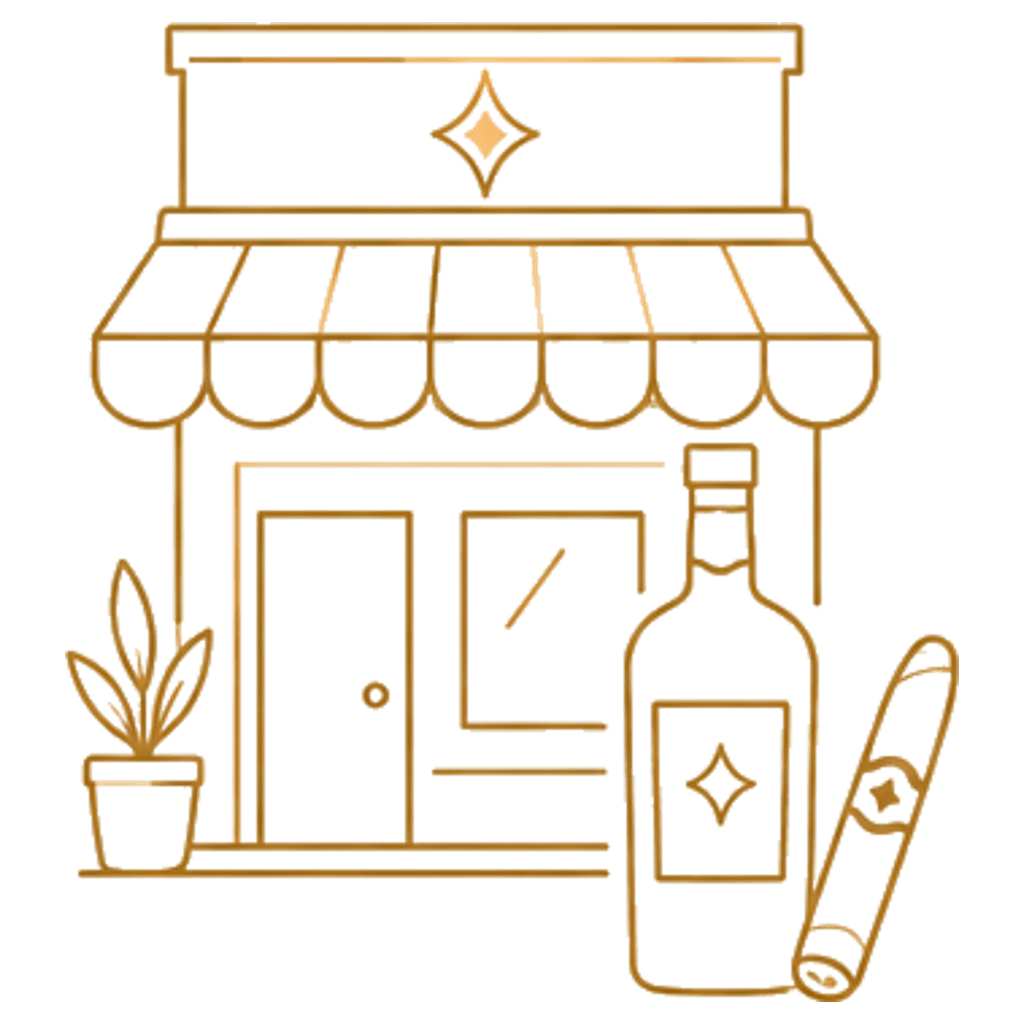 Tienda con botella, puro y estrella ámbar