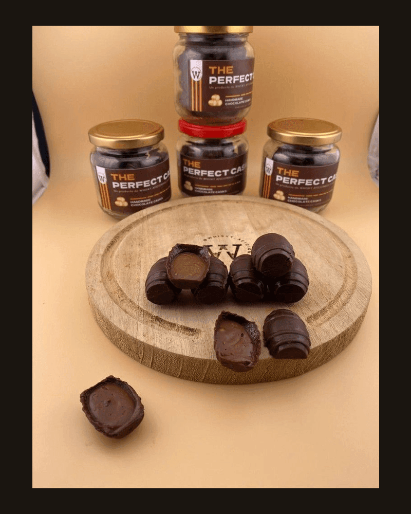 Barriles de chocolate 70% rellenos — frasco 12 barriles · The Perfect Cask