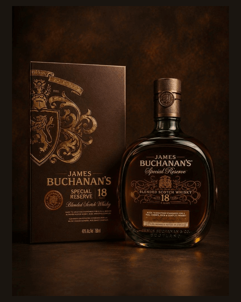 Buchanan's Special Reserve 18 Años — botella y estuche