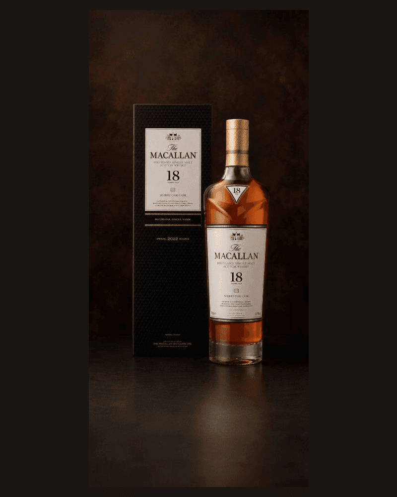 The Macallan 18 Años Sherry Oak Cask — botella y estuche